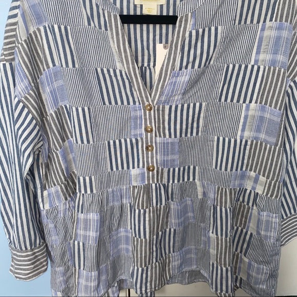 Anthropologie Blue Patchwork Zoe Swing Blouse - Picture 3 of 8